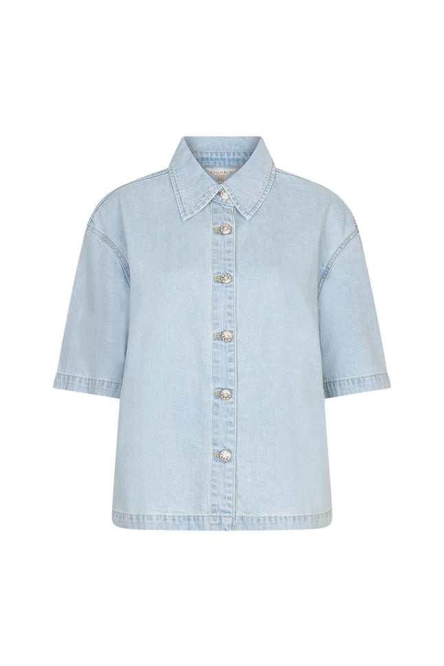 EsQualo Blouse Short Light Denim Jeans Blue HS26.12206 Stretchshop.nl