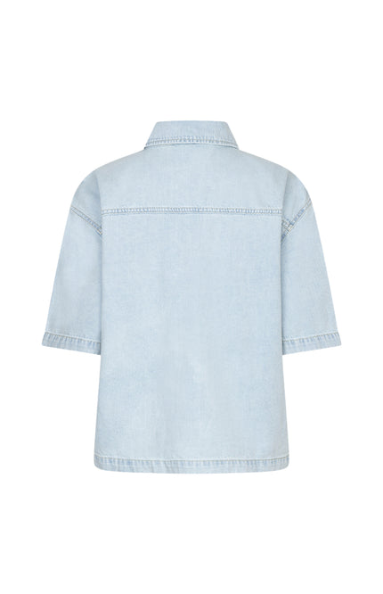 EsQualo Blouse Short Light Denim Jeans Blue HS26.12206 Stretchshop.nl