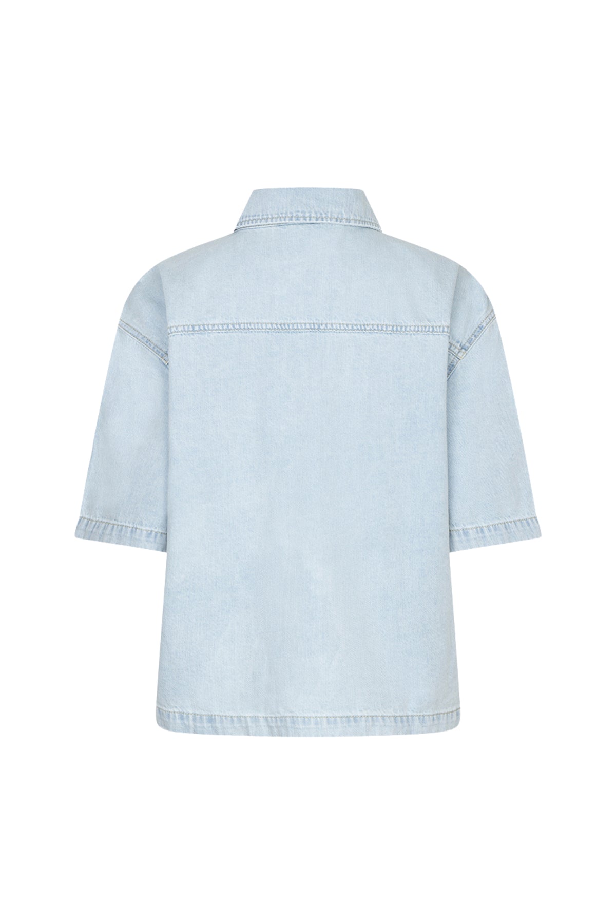 Blouse korte lichte denim jeans blauw van EsQualo, casual stijl, zichtbaar met knoop- en zakdetails.