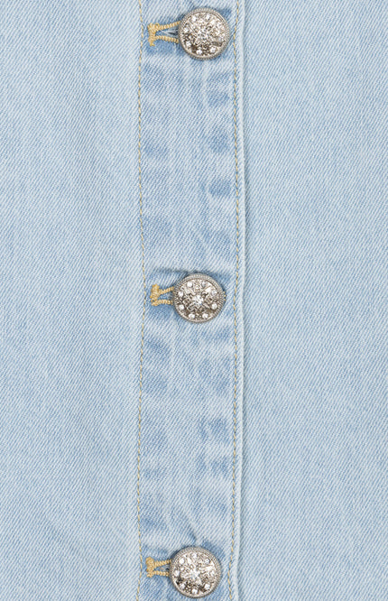 EsQualo Blouse Short Light Denim Jeans Blue HS26.12206 Stretchshop.nl