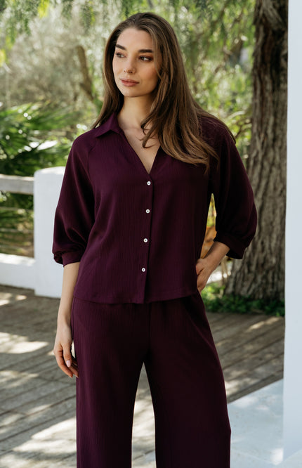 &Co woman Blouse Marijke Plum BL436 Stretchshop.nl