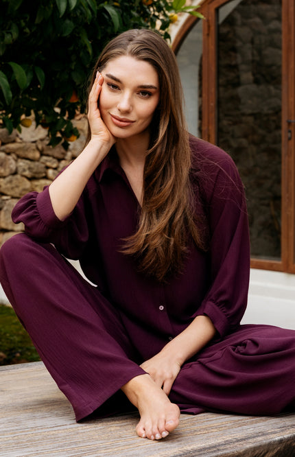 &Co woman Blouse Marijke Plum BL436 Stretchshop.nl