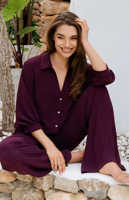 &Co woman Blouse Marijke Plum BL436 Stretchshop.nl