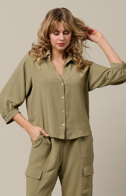 &Co woman Blouse Marijke Khaki BL436 Stretchshop.nl