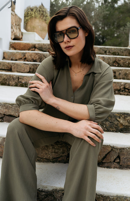 &Co woman Blouse Marijke Khaki BL436 Stretchshop.nl