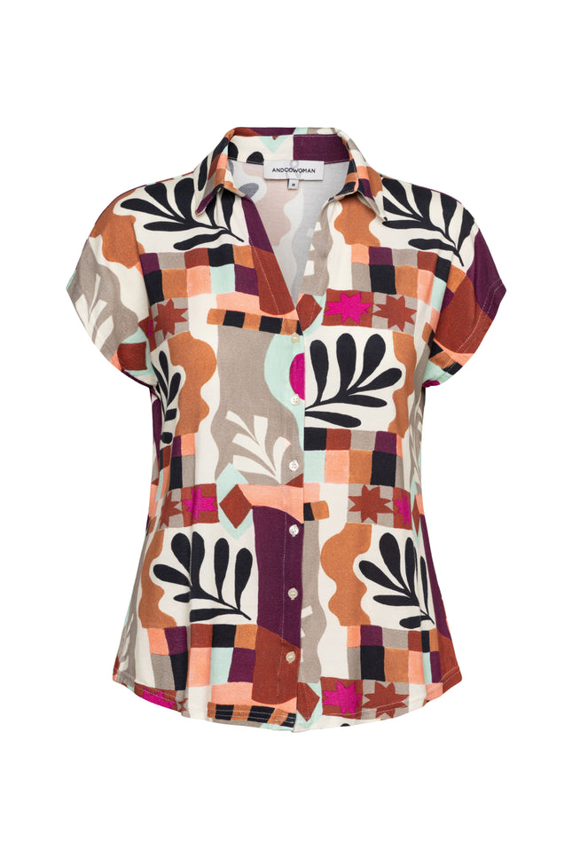 &Co woman Top Valetta Art Leaf Plum Multi BL439 Stretchshop.nl