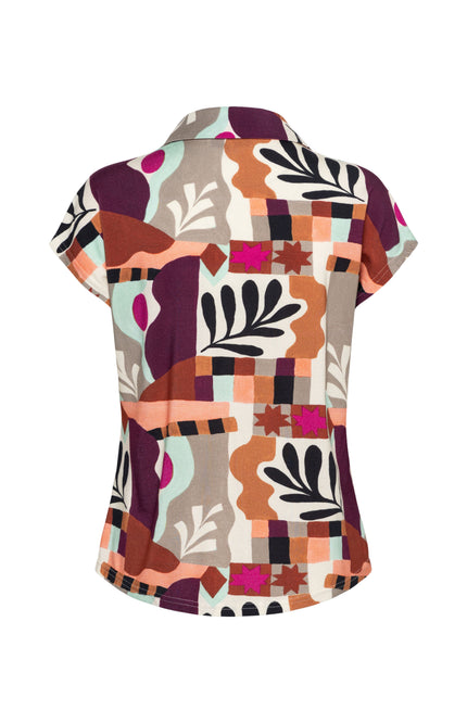 &Co woman Top Valetta Art Leaf Plum Multi BL439 Stretchshop.nl