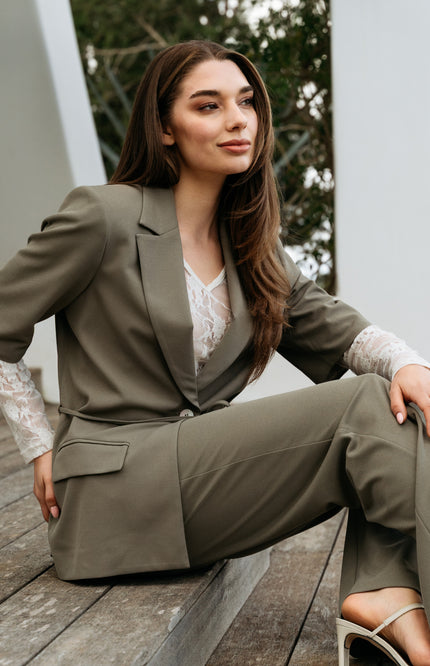 &Co woman Blazer Gina Khaki BZ182 Stretchshop.nl