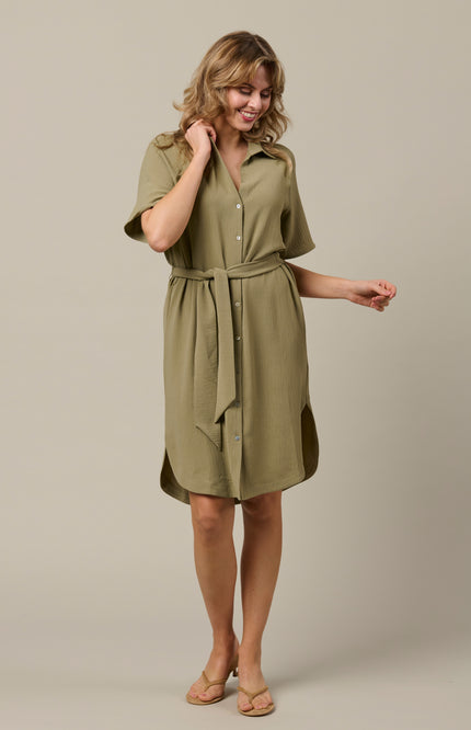 &Co woman Jurk Margo Khaki DR303 Stretchshop.nl