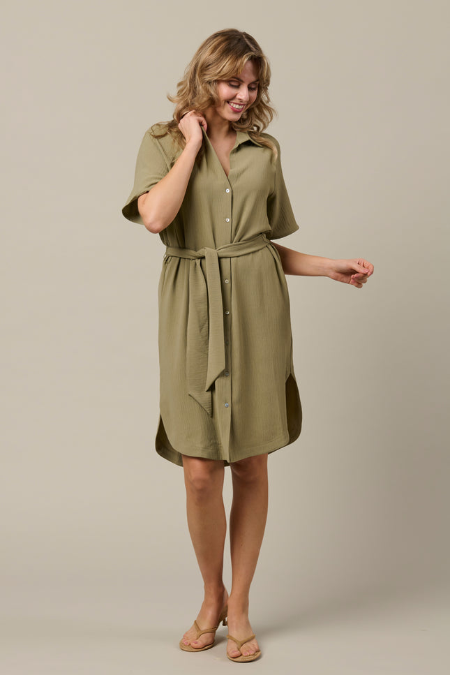 &Co woman Jurk Margo Khaki DR303 Stretchshop.nl