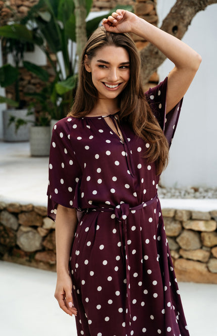 &Co woman Jurk Axelle Dot Plum Multi DR304 Stretchshop.nl