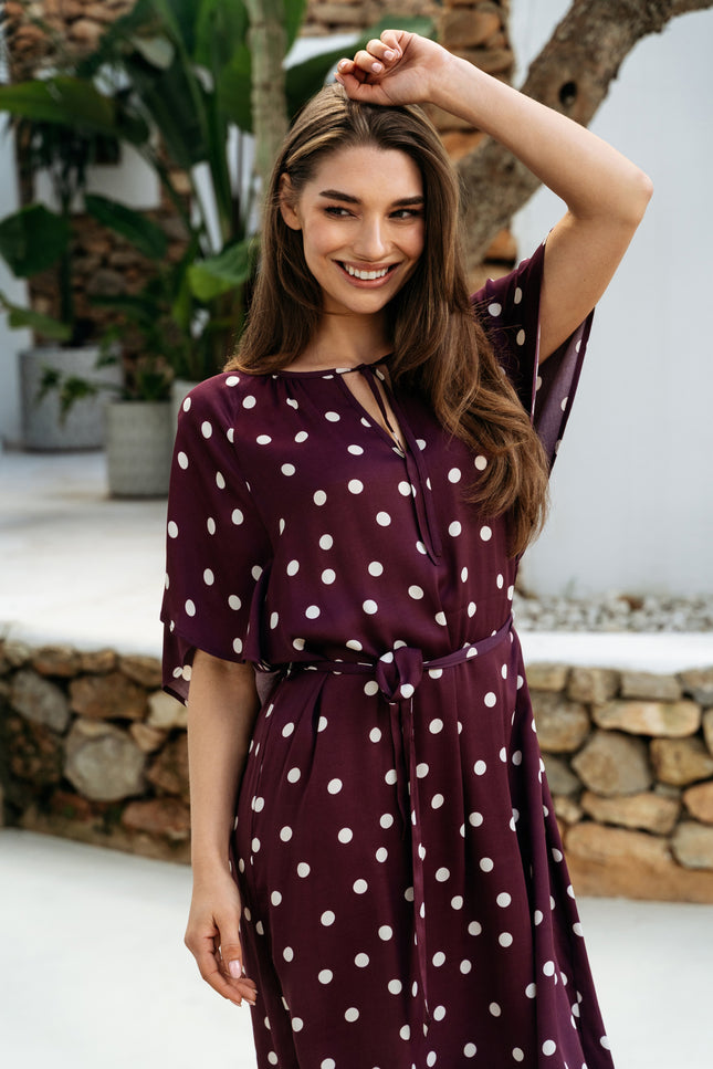 &Co woman Jurk Axelle Dot Plum Multi DR304 Stretchshop.nl
