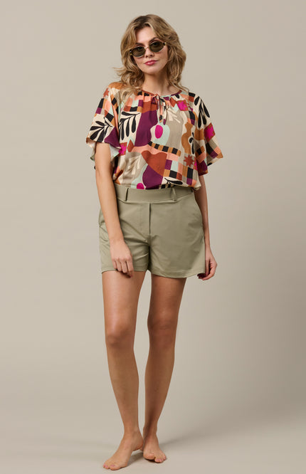 &Co woman Travel Short Posie Vintage Khaki PA361 Stretchshop.nl