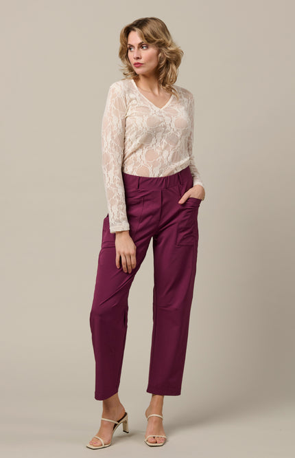 &Co woman Travel Broek Renza Plum PA435 Stretchshop.nl