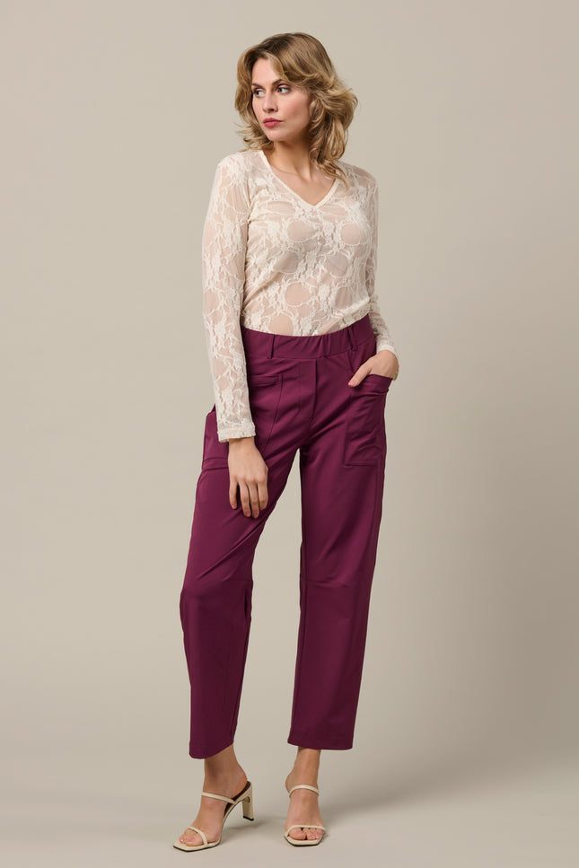 &Co woman Travel Broek Renza Plum PA435 Stretchshop.nl
