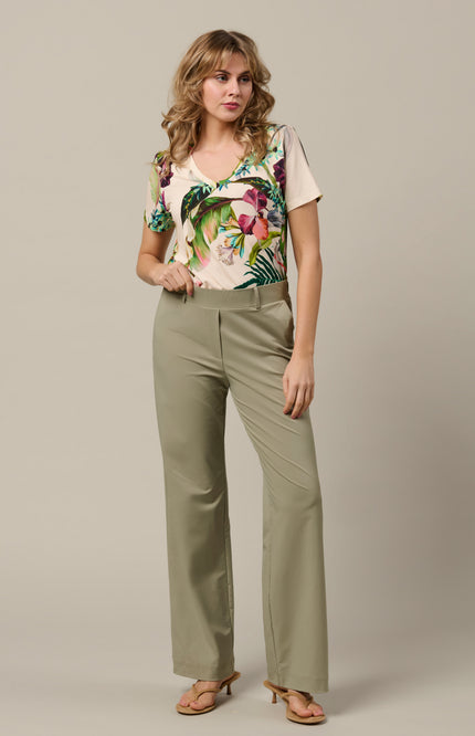 &Co woman Travel Broek Patrice Khaki PA264 Stretchshop.nl