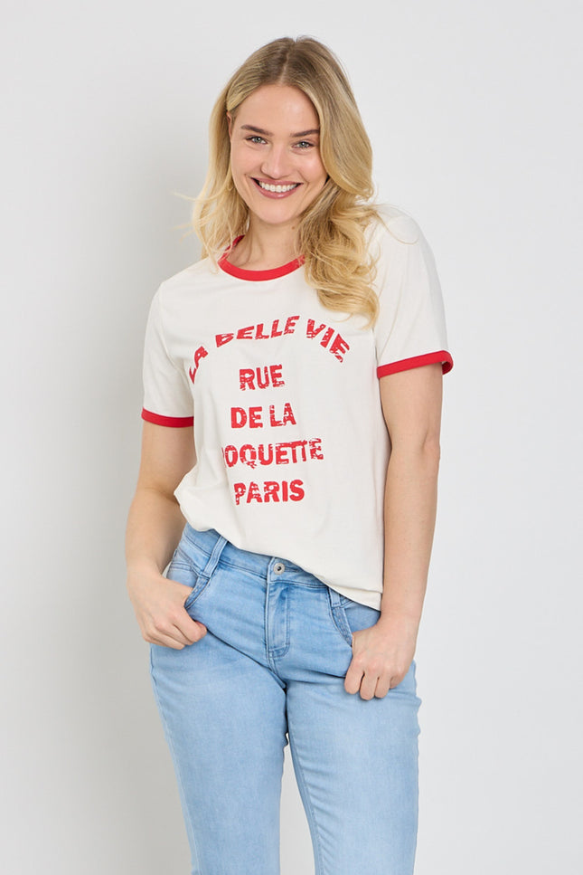 Freequent T-shirt Fqfenjal Star Offwhite True Red 207658 Stretchshop.nl