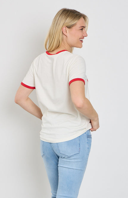 Freequent T-shirt Fqfenjal Star Offwhite True Red 207658 Stretchshop.nl