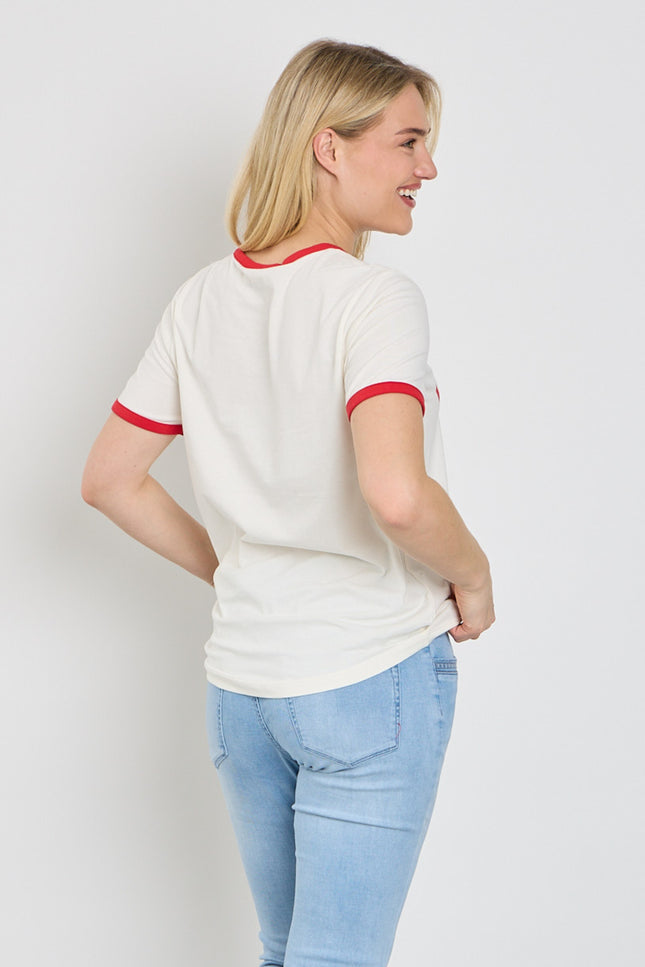 Freequent T-shirt Fqfenjal Star Offwhite True Red 207658 Stretchshop.nl