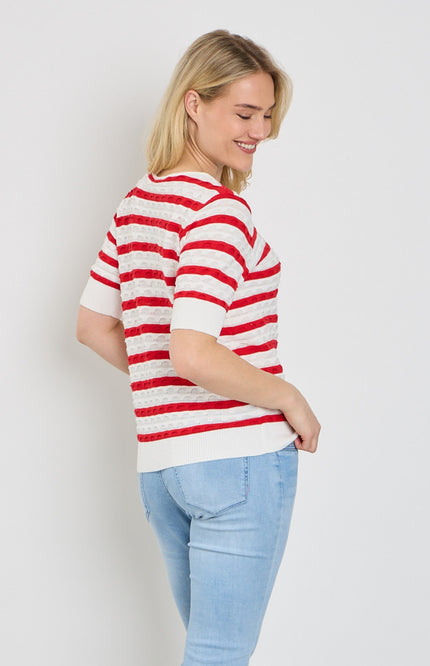 Freequent Trui Fqdodo Stripe Star Offwhite True Red 207671 Stretchshop.nl