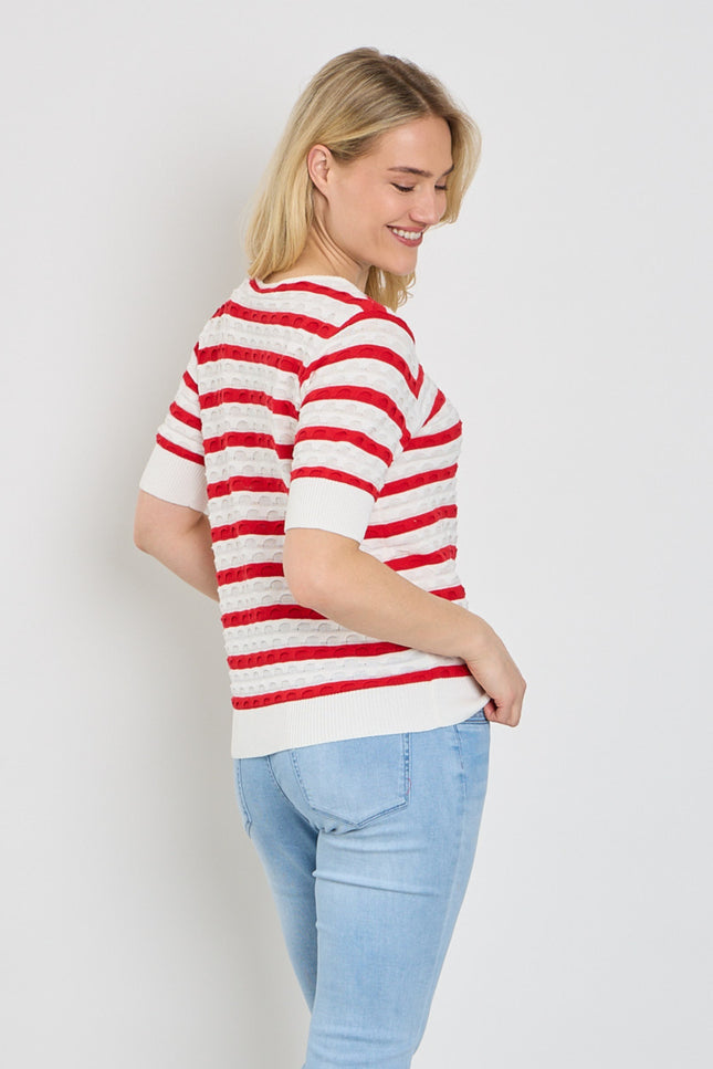 Freequent Trui Fqdodo Stripe Star Offwhite True Red 207671 Stretchshop.nl