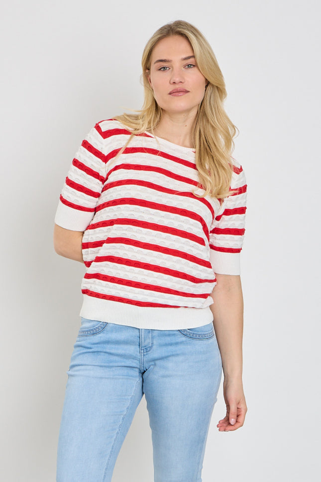 Freequent Trui Fqdodo Stripe Star Offwhite True Red 207671 Stretchshop.nl