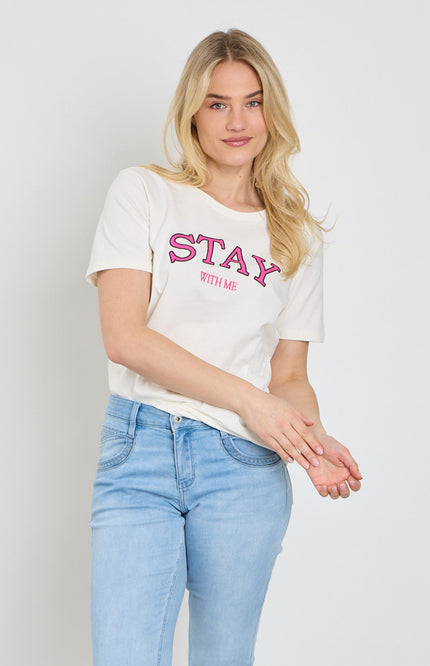 Freequent T-shirt Fqfenjal Star Offwhite Fuchsia Purple 207452 Stretchshop.nl