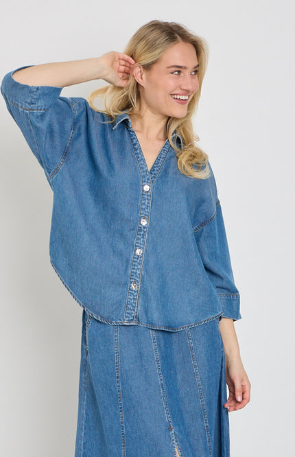 Freequent Blouse Fqmilo Medium Blue Denim 207843 Stretchshop.nl