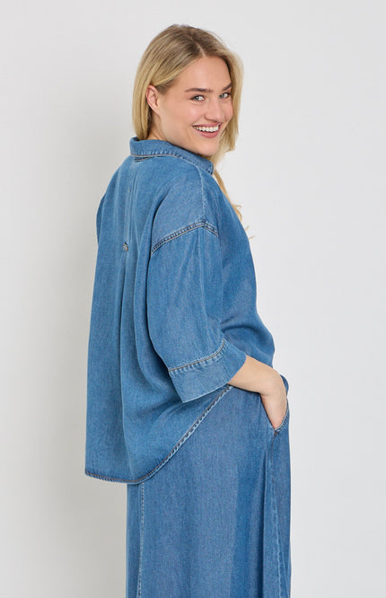 Freequent Blouse Fqmilo Medium Blue Denim 207843 Stretchshop.nl
