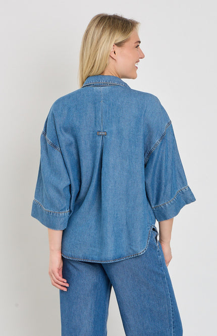 Freequent Blouse Fqmilo Medium Blue Denim 207843 Stretchshop.nl