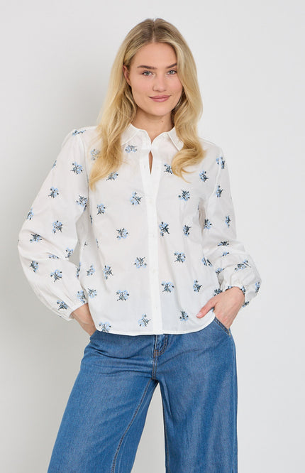 Freequent Blouse Fqleila Star Offwhite Vista Blue 207433 Stretchshop.nl