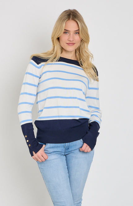 Freequent Trui Fqkatie Navy Blazer Star Offwhite 207512 Stretchshop.nl