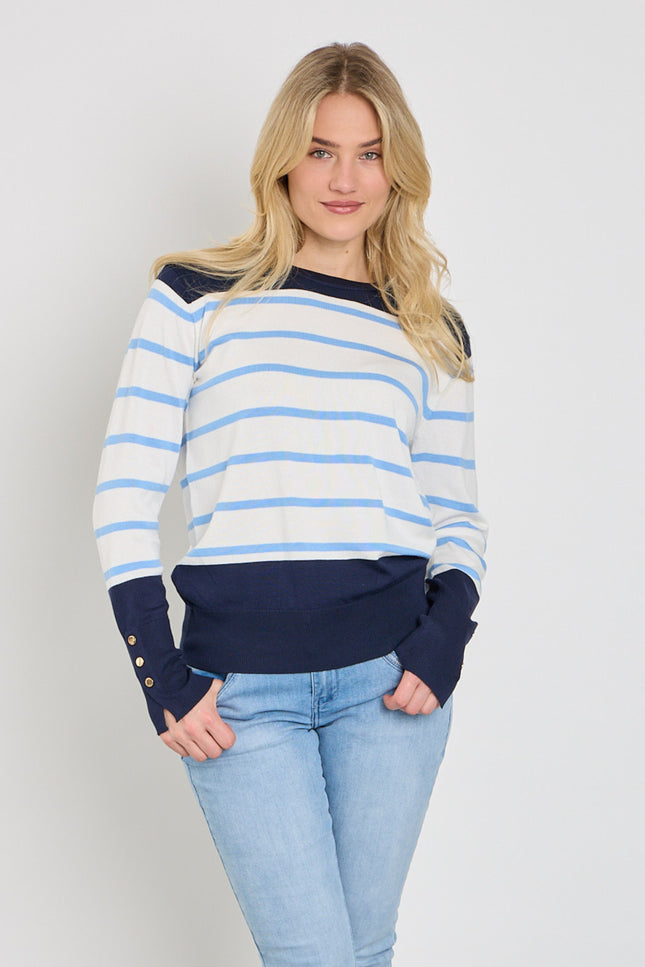 Freequent Trui Fqkatie Navy Blazer Star Offwhite 207512 Stretchshop.nl