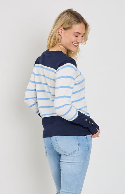 Freequent Trui Fqkatie Navy Blazer Star Offwhite 207512 Stretchshop.nl