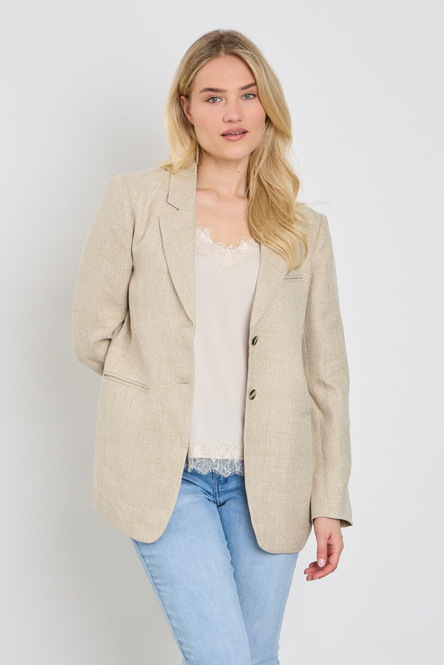 Freequent Blazer Fqlydia Linen Look Sand Melange 207821 Stretchshop.nl
