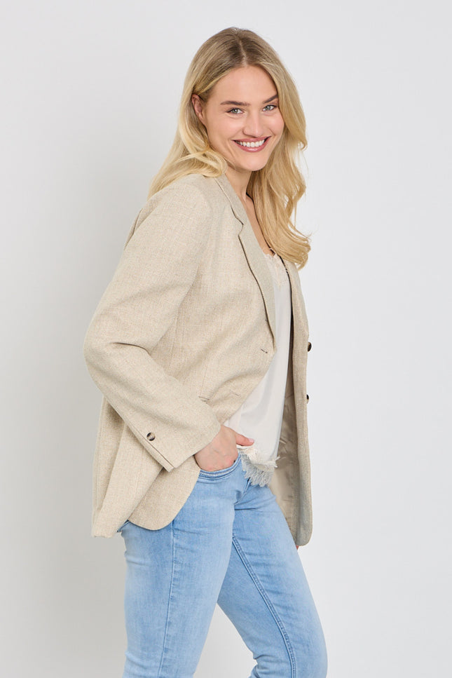 Freequent Blazer Fqlydia Linen Look Sand Melange 207821 Stretchshop.nl