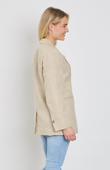 Freequent Blazer Fqlydia Linen Look Sand Melange 207821 Stretchshop.nl
