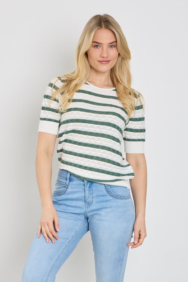 Freequent Trui Fqdodo Stripe Star Offwhite Dark Forest 207671 Stretchshop.nl
