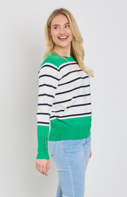 Freequent Trui Fqkatie Bright Green Star Offwhite 207512 Stretchshop.nl