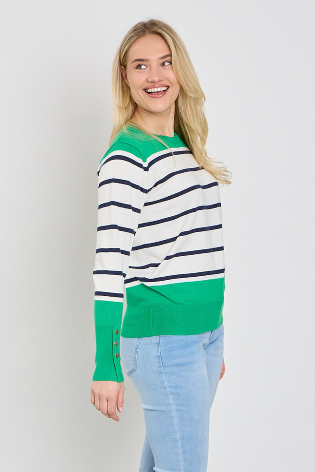 Freequent Trui Fqkatie Bright Green Star Offwhite 207512 Stretchshop.nl