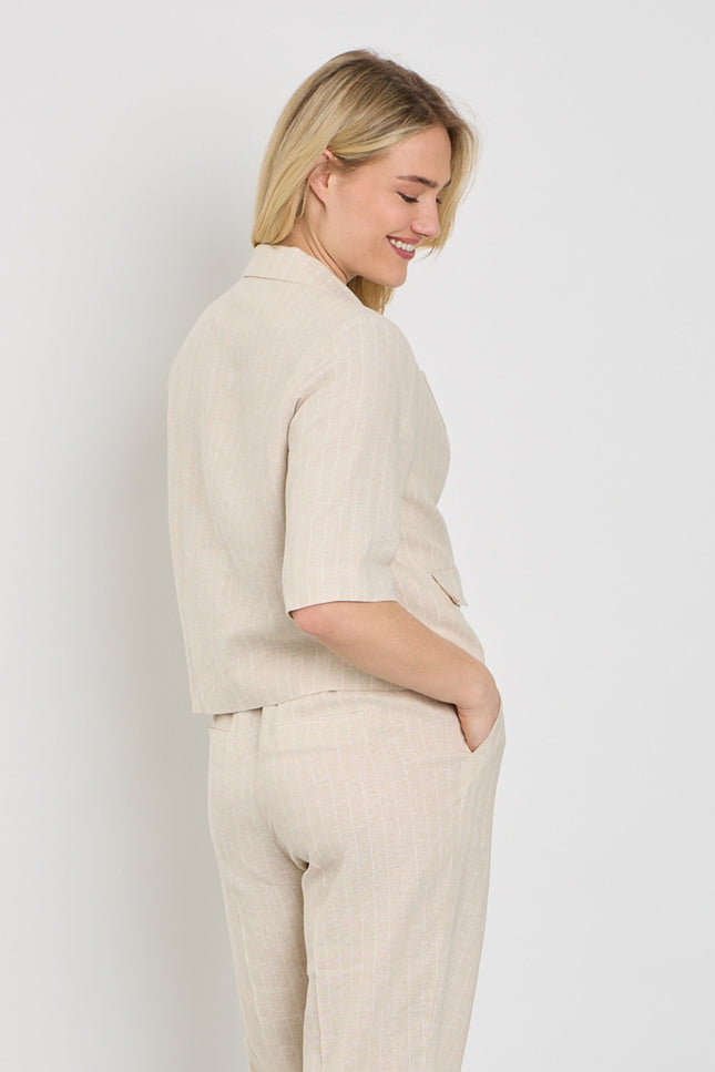 Red Button Blazer Linen Visco Pinstripe Pebble SRB4769 Stretchshop.nl