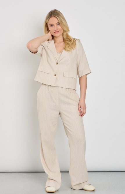 Red Button Broek Claudette Linen Visco Pinstripe Pebble SRB4915 L33 Stretchshop.nl
