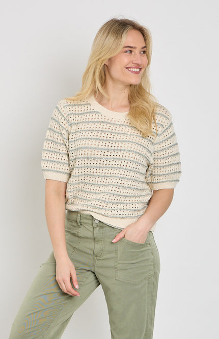 Red Button Top Jolene Stripe Light Khaki SRB4950 Stretchshop.nl