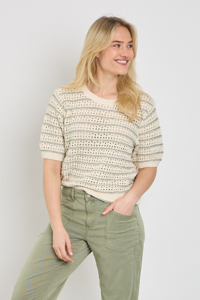 Red Button Top Jolene Stripe Light Khaki SRB4950 Stretchshop.nl