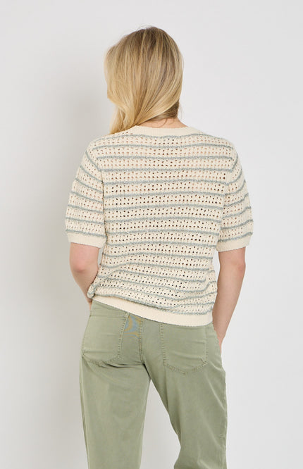 Red Button Top Jolene Stripe Light Khaki SRB4950 Stretchshop.nl
