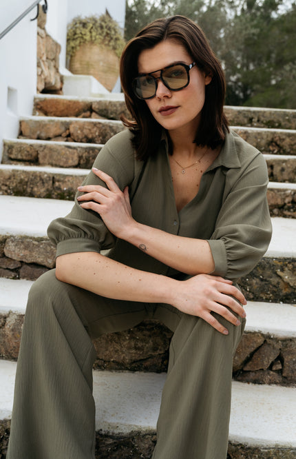 &Co woman Broek Julie Khaki PA443 Stretchshop.nl