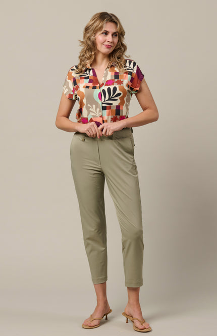 &Co woman Travel Broek Parella 7/8 Khaki PA445 Stretchshop.nl