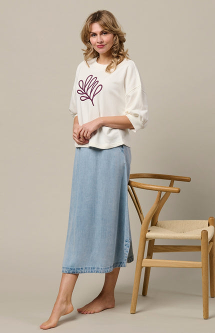 &Co woman Top Leaf Offwhite SW136 Stretchshop.nl