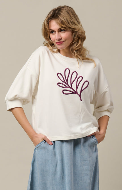 &Co woman Top Leaf Offwhite SW136 Stretchshop.nl