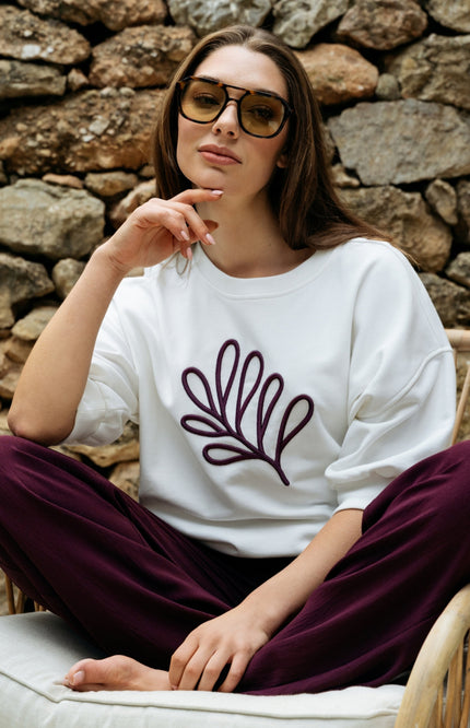 &Co woman Top Leaf Offwhite SW136 Stretchshop.nl